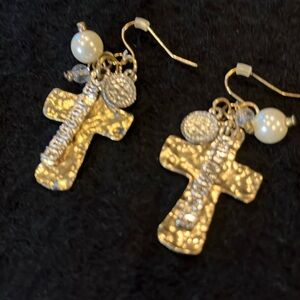 Gold Cross MultiCharm Earring